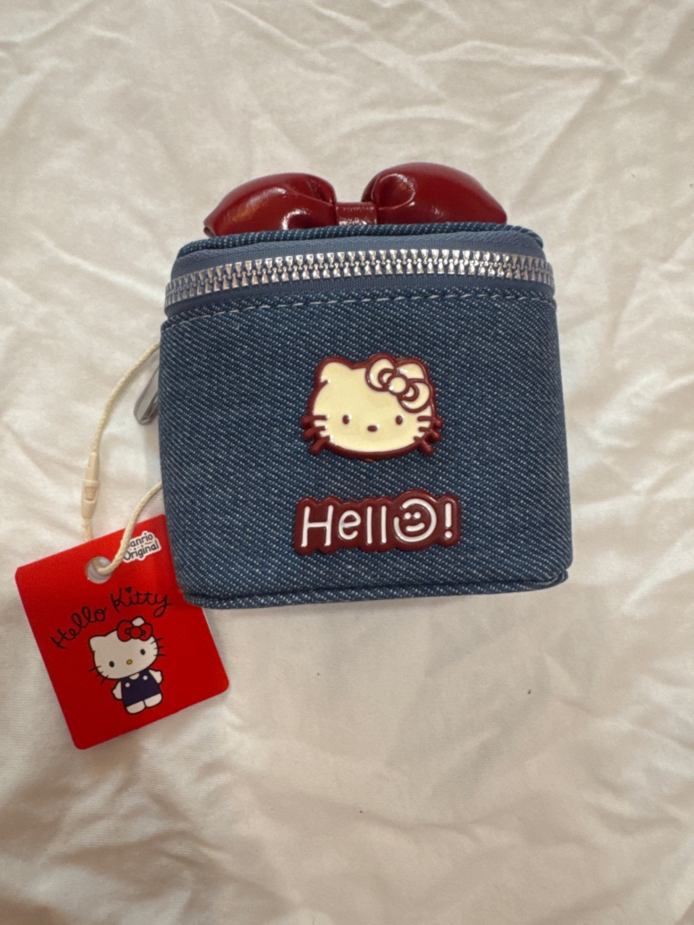 Hello Kitty Denim Blue Coin Purse with Red Accents